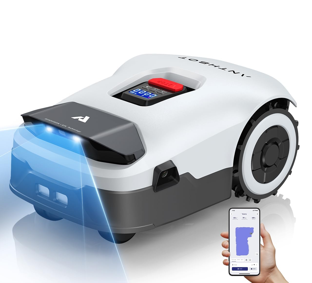 ANTHBOT KI Drahtloser Mähroboter ohne Begrenzungskabel Genie600 - max. 900m², RTK+4-Kamera-Vision, Mehrzonen-Management, Hindernisvermeidung